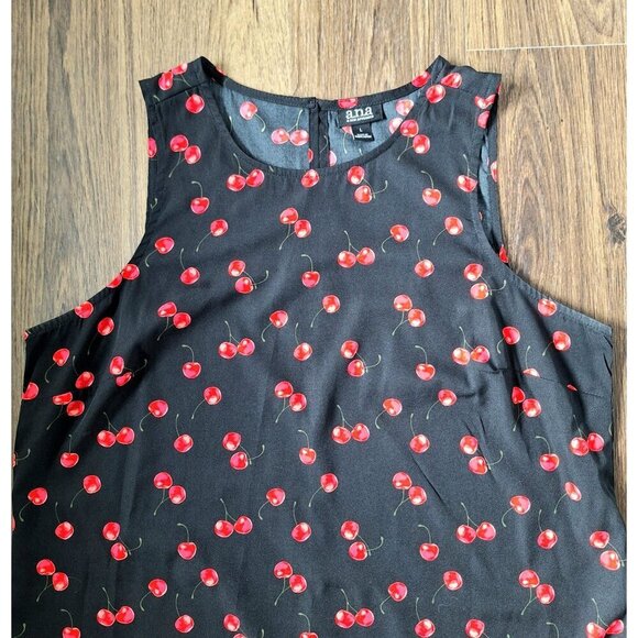 💙 a.n.a Cherry Print Lightweight Shirt Dress Size L - Picture 2 of 8